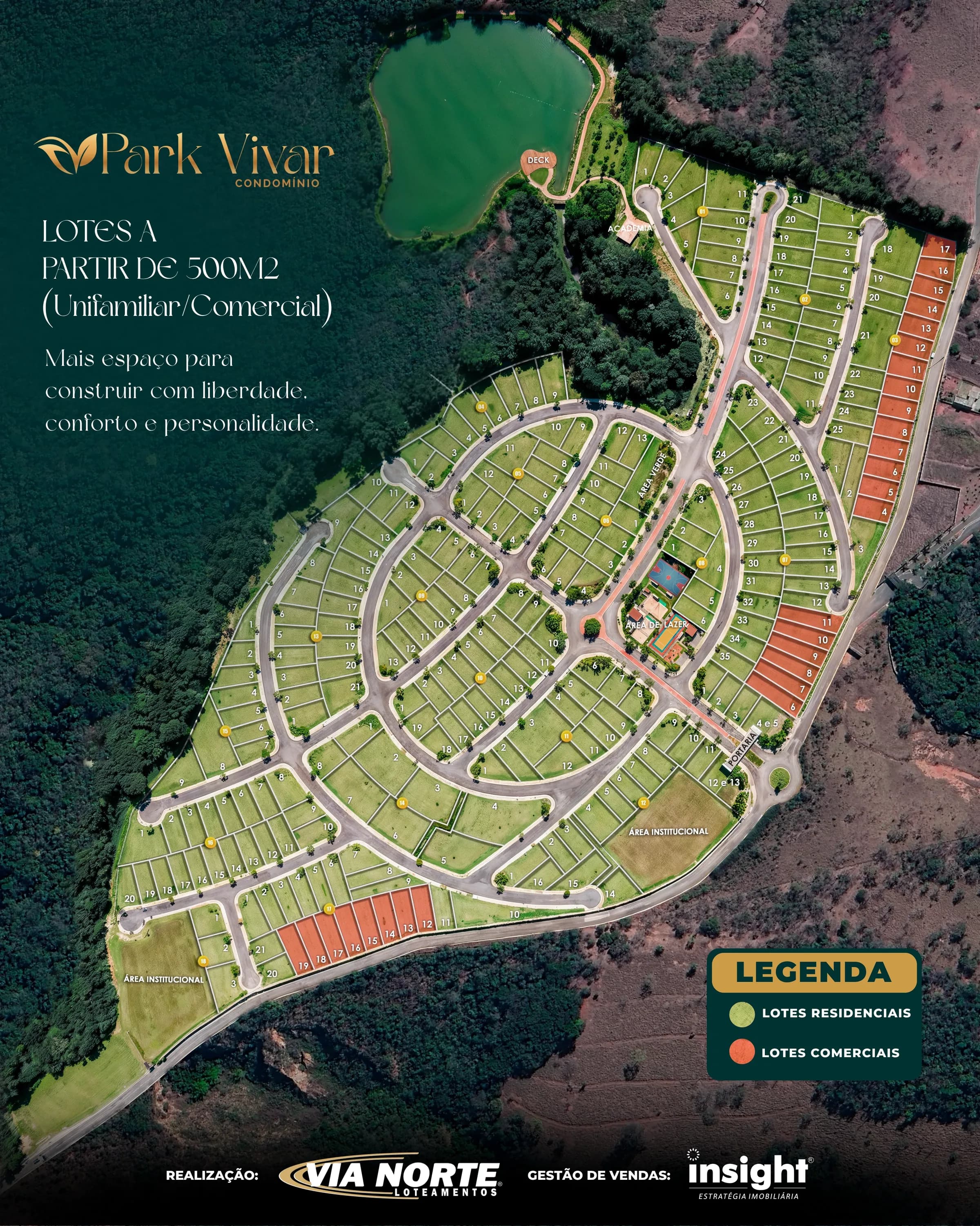 Planta de implantação do Park Vivar com lotes comerciais destacados